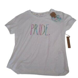 Rae Dunn PRIDE rainbow letters Tee Blousew/ Scrunchie, Size XL